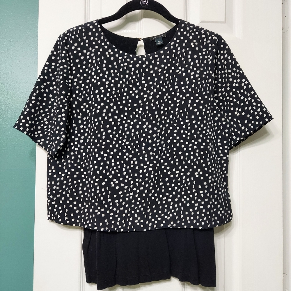 Ann Taylor Black White Polka Dot Business Casual Top, Size XS